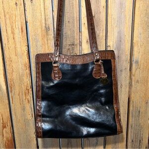Brahmin Black and Brown Leather Tote Bag
